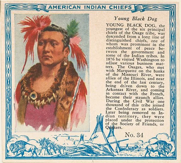Card No. 34, Young Black Dog, from the Indian Chiefs series (T129) issued by Red Man Chewing Tobacco — Red Man Chewing Tobacco