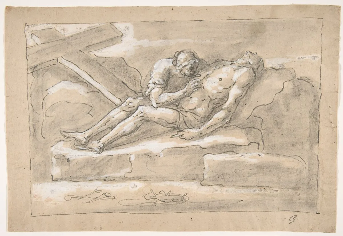 The Dead Christ Mourned by the Magdalen Who Venerates His Side Wound. — Fortunato Duranti