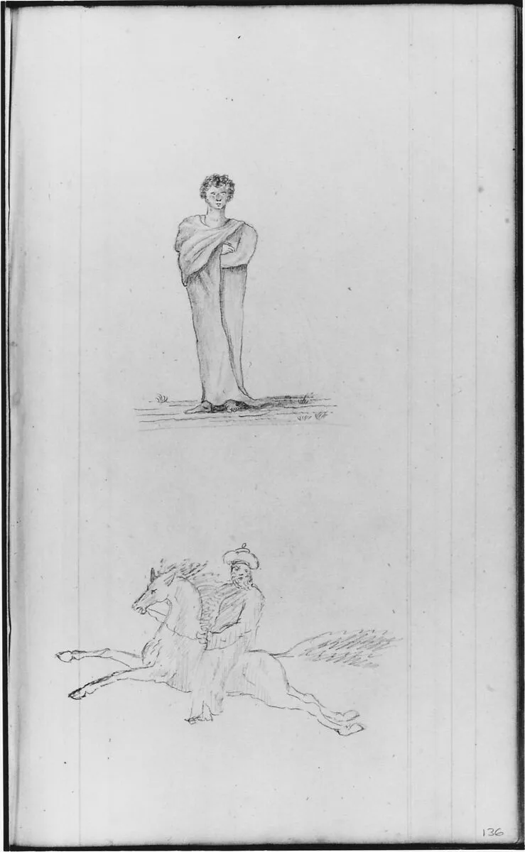 Standing Male Figure; Male Figure on a Horse (from Sketchbook) — John William Casilear