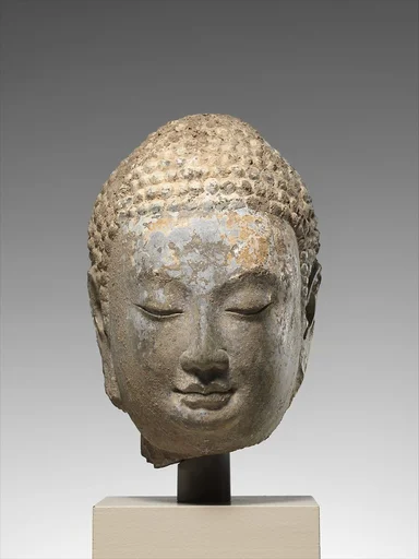 北齊  彩繪塗金石雕佛頭|Head of a Buddha