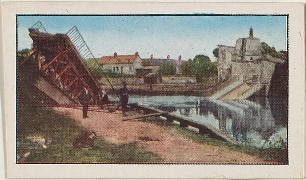 Card No. 141, Bridge Destroyed by French Engineers to Retard Progress of Germans, from the World War I Scenes series (T121) issued by Sweet Caporal Cigarettes — American Tobacco Company|Underwood & Underwood