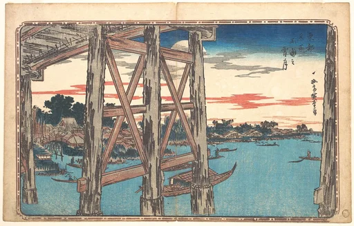 Ryogoku no yoizuki|東都名所 両国之宵月|Twilight Moon at Ryōgoku Bridge