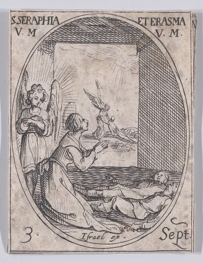 Ste. Séraphie et Ste. Erasme, vierges et martyres (St. Seraphia and St. Erasma, Virgins and Martyrs), September 3rd, from "Les Images De Tous Les Saincts et Saintes de L'Année" (Images of All of the Saints and Religious Events of the Year)