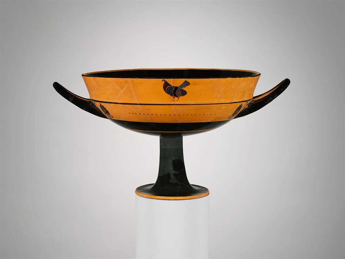 Terracotta kylix: lip-cup (drinking cup) — Tleson|Tleson Painter
