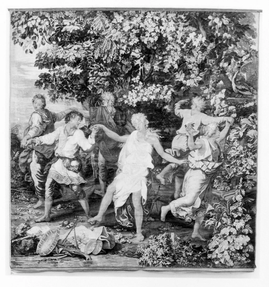 Shepherds and Shepherdesses Dancing from a set of Mythological Subjects after Giulio Romano — Manufacture Nationale des Gobelins|Pierre Monier|Antoine Coypel|Giulio Romano|Louis XIV, King of France|Jean-Baptiste Corneille|Jean Lefebvre the Elder|Jean Jans the Younger