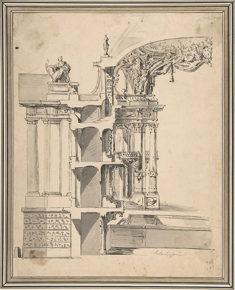 Design for the Proscenium Arch of an Opera house and the Section Adjacent to the Stage — Philippe de La Guêpière