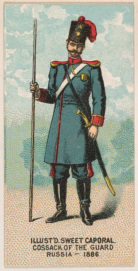 Cossack of the Guard, Russia, 1886, from the Military Series (N224) issued by Kinney Tobacco Company to promote Sweet Caporal Cigarettes — Kinney Brothers Tobacco Company