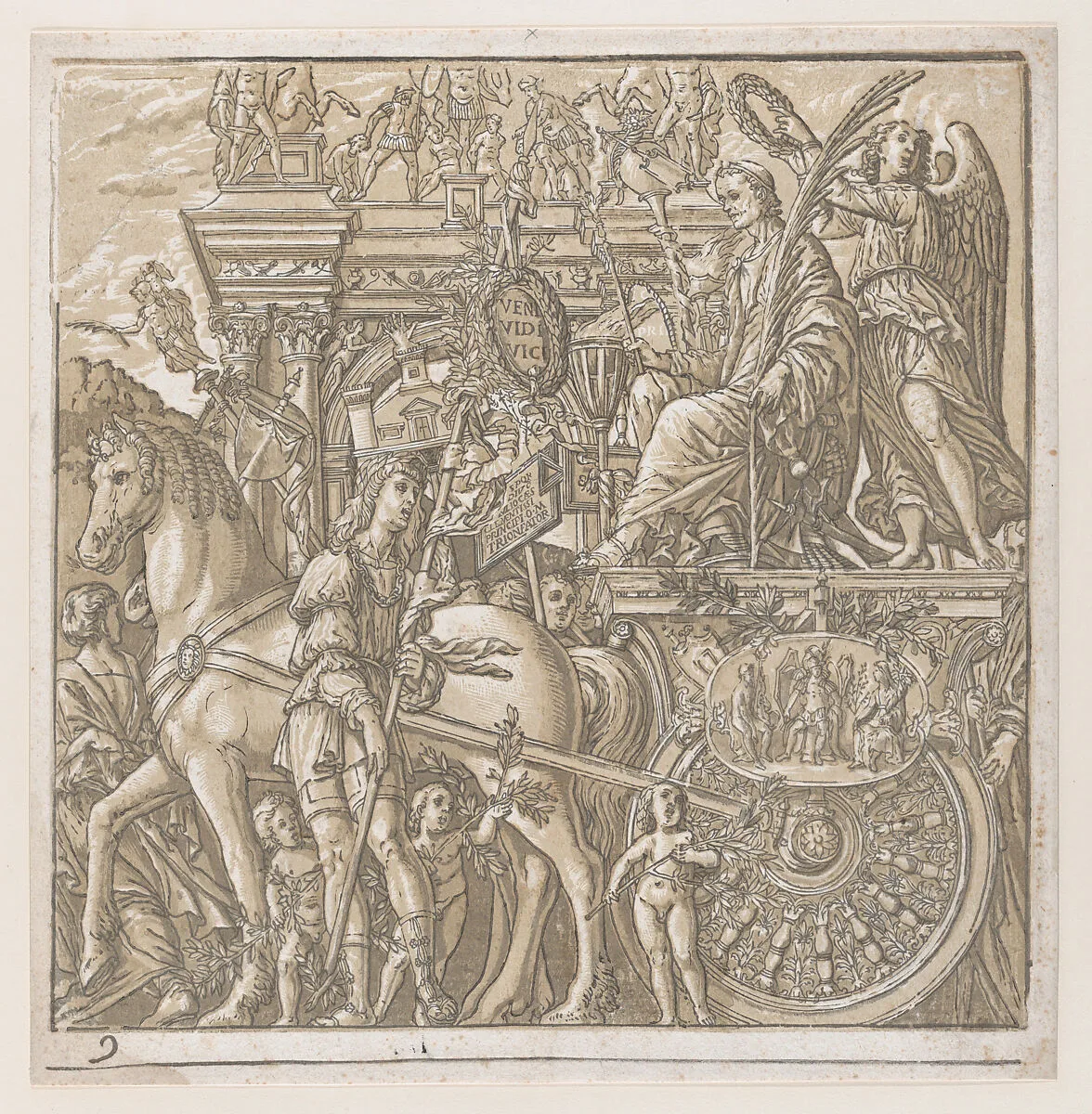Sheet 9: Julius Ceasar in his horse-drawn chariot, from "The Triumph of Julius Caesar" — Andrea Andreani|Andrea Mantegna|Bernardo Malpizzi