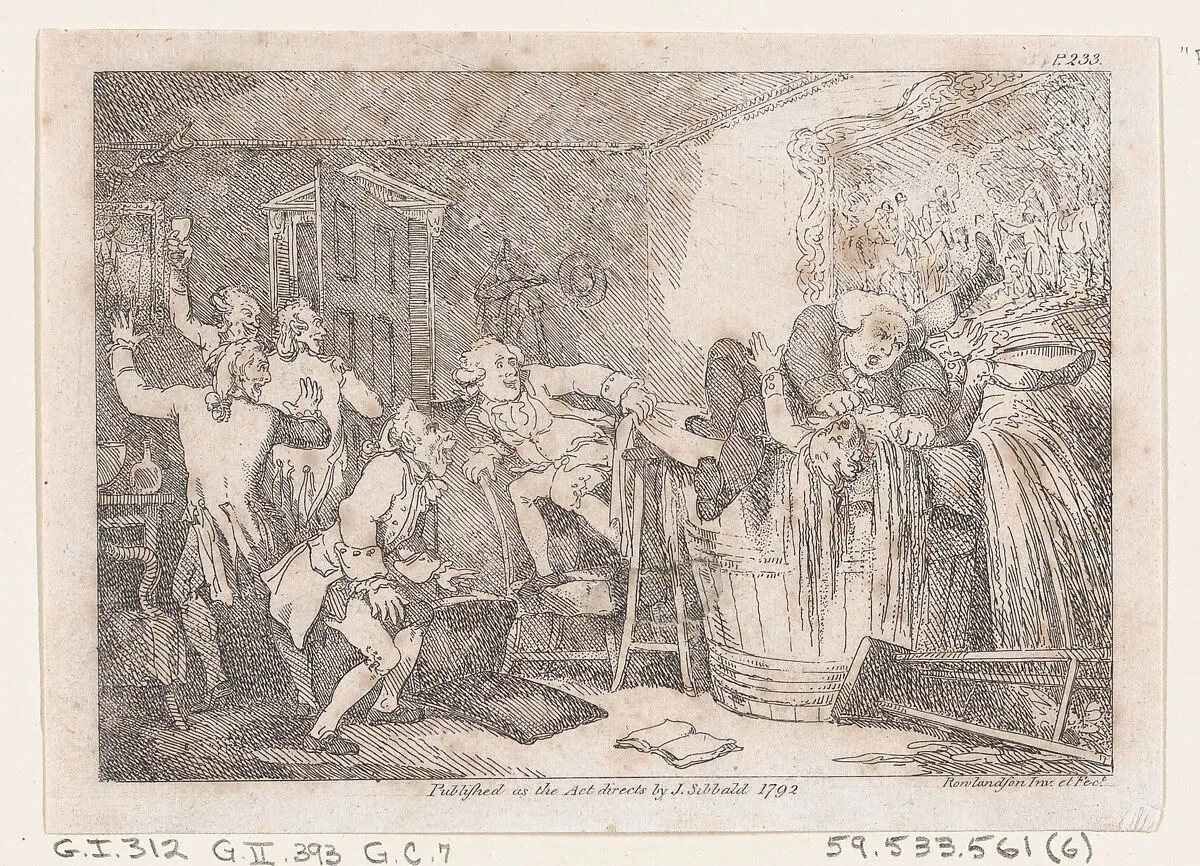 Parson Adams Betrayed into an Unhappy Dunking Scene, from "The Adventures of Joseph Andrews, and his friend Mr. Abraham Adams" — Henry Fielding|James Sibbald|Thomas Rowlandson