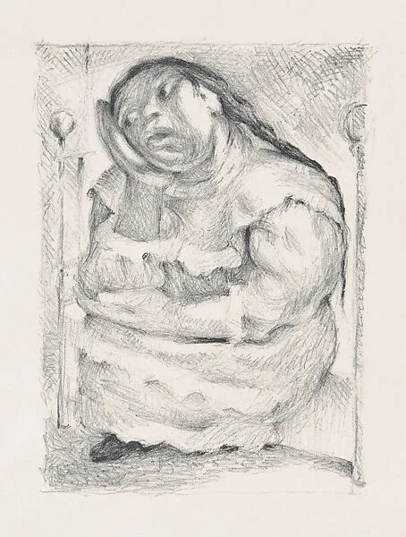Two images of Luz Jiménez seated, at left resting her head in her hand, at right, resting her head in both hands — Jean Charlot
