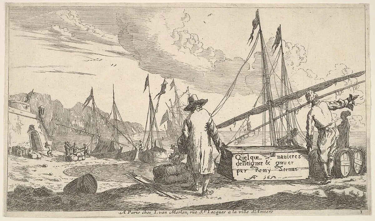title page, "Quelque navieres deisseigner & graver par Remy Zeeman" — Reinier Nooms, called Zeeman|Jacques Van Merlen