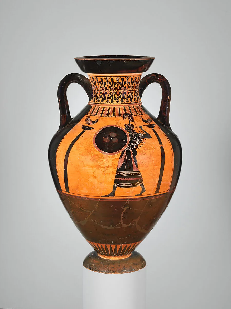 Terracotta neck-amphora (jar) of Panathenaic shape — Antimenes Painter