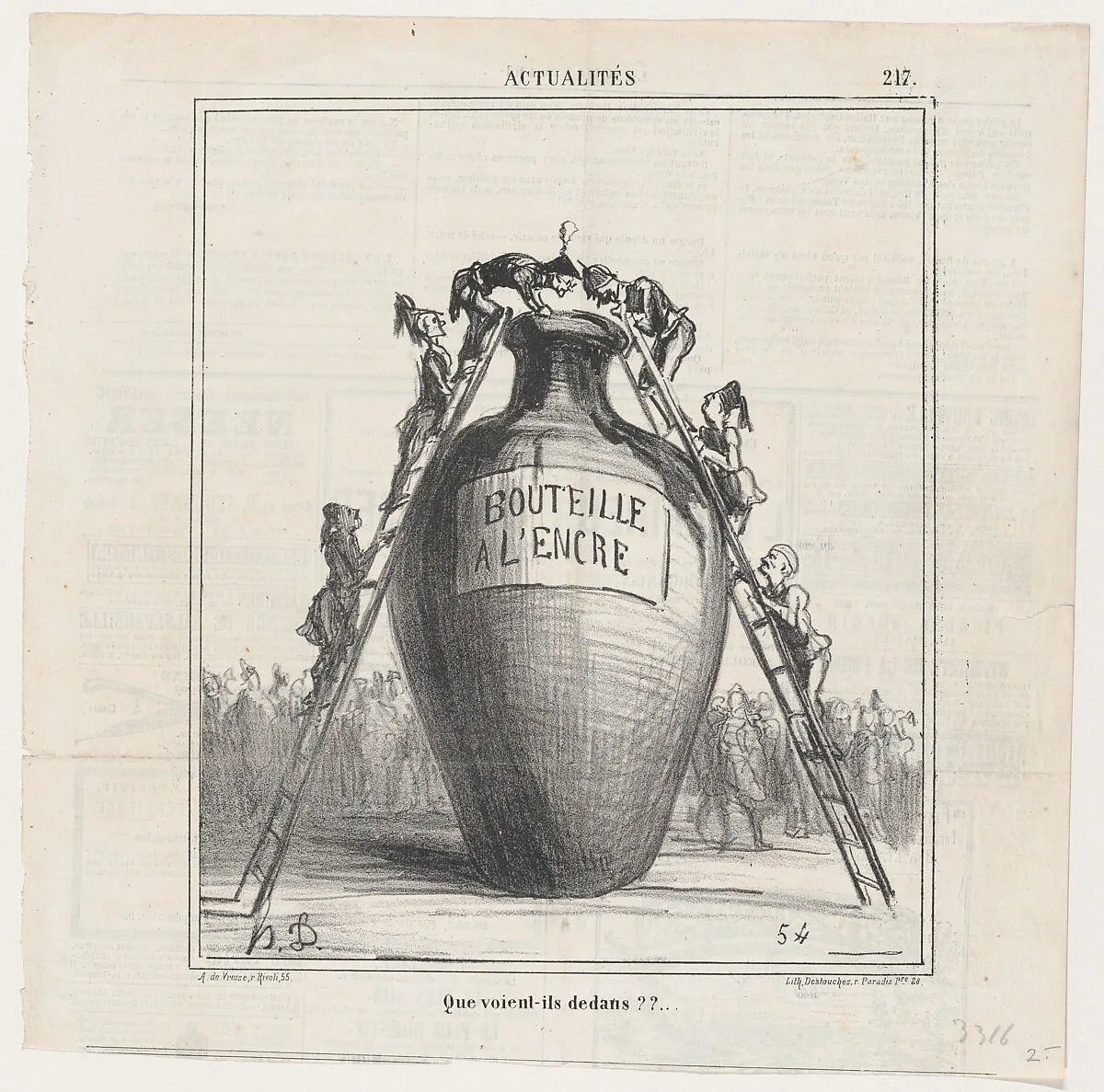 What do they see inside?, from 'News of the day,' published in Le Charivari, October 14, 1868 — Destouches|Arnaud de Vresse|Honoré Daumier