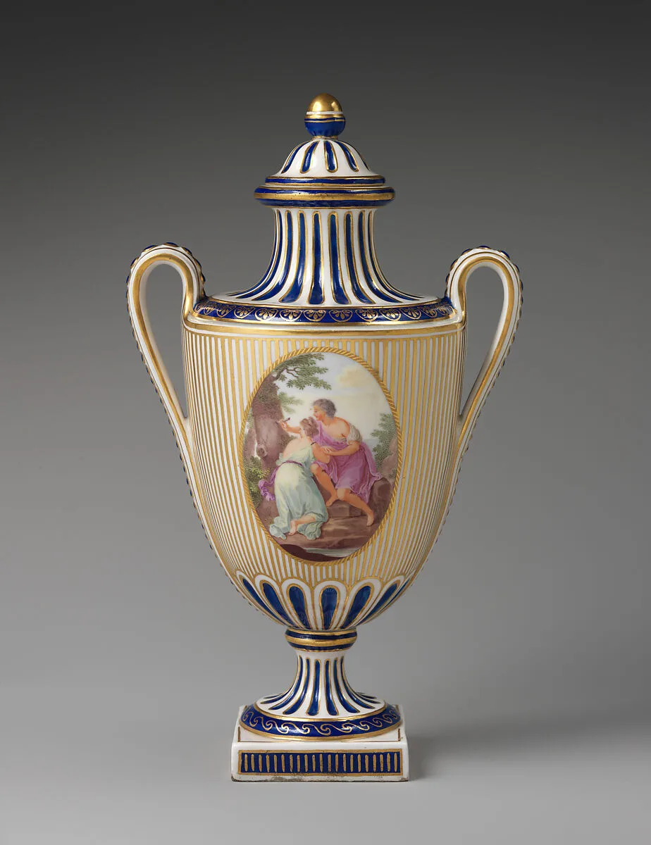 Vase with cover — Derby Porcelain Manufactory|Zachariah Boreman|Robert Askew|Angelica Kauffmann