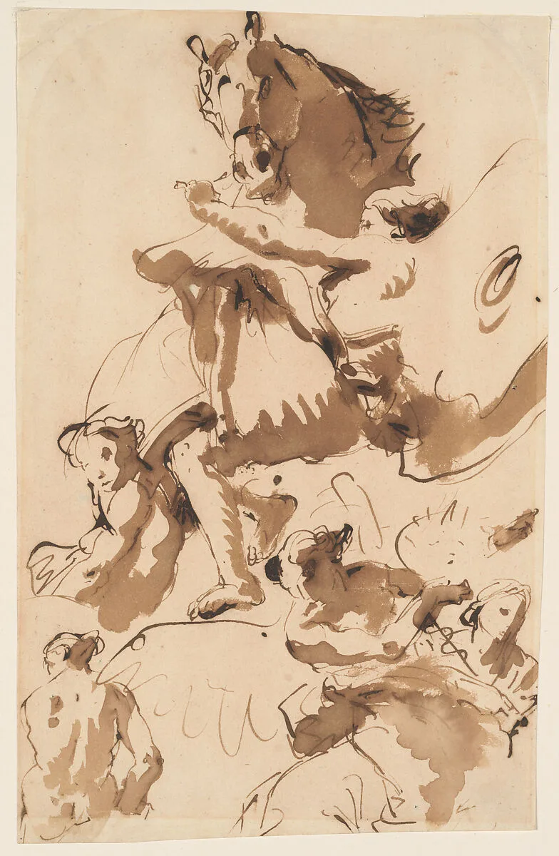One of the Hours Holding the Bridle of a Horse of the Sun, and Other Figures — Giovanni Battista Tiepolo