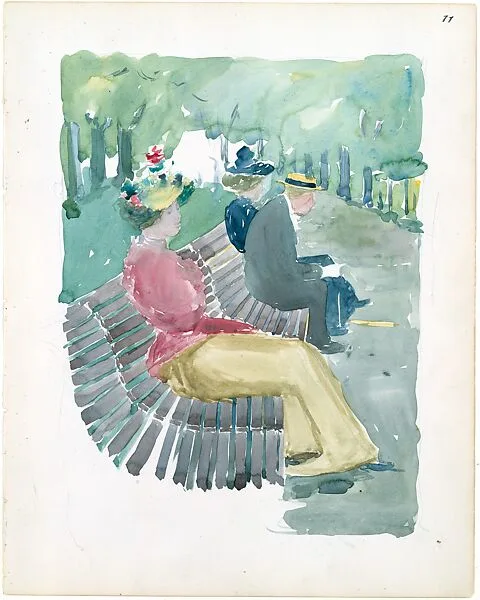 Large Boston Public Garden Sketchbook: A man and two women sitting in the park — Maurice Brazil Prendergast