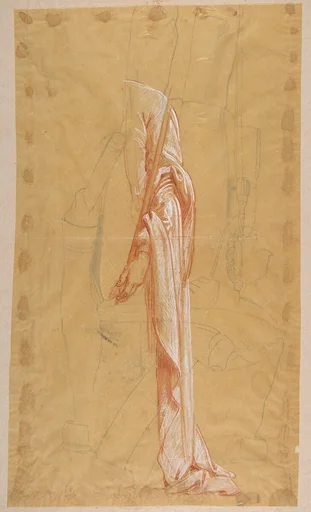 Drapery Study for Sainte-Clotilde (upper register); verso: Standing Soldier; (studies for wall paintings in the Chapel of Saint Remi, Sainte-Clotilde, Paris, 1858)