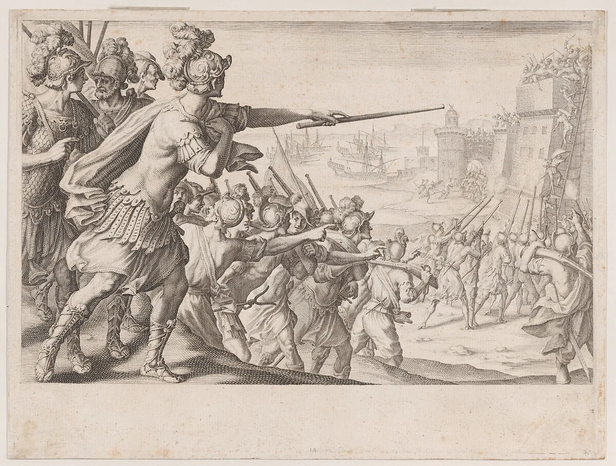 Prise de la Ville de Bone (Capture of the City of Bonne), from La Vie de Ferdinand Ier de Médicis série appelée aussi Les Batailles des Médicis (The Life of Ferdinand I de'Medici also called The Medici Battles) — Jacques Callot|Matteo Rosselli