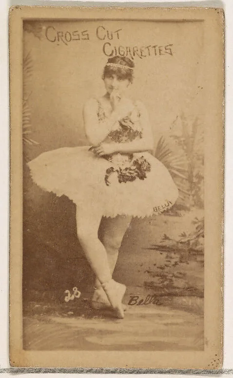 Card Number 28, Bella, from the Actors and Actresses series (N145-1) issued by Duke Sons & Co. to promote Cross Cut Cigarettes — W. Duke, Sons & Co.