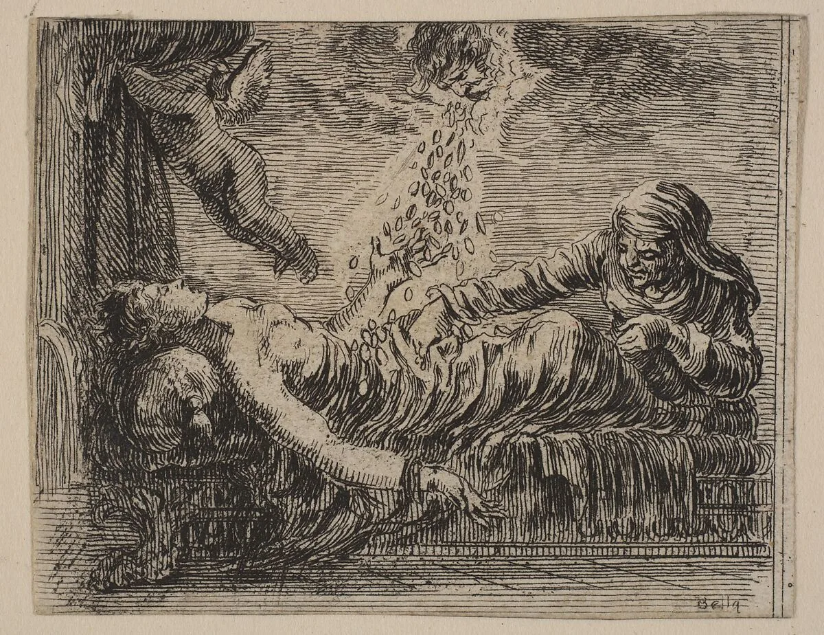 Jupiter and Danäe, from 'Game of Mythology' (Jeu de la Mythologie) — Stefano della Bella|Jean Desmarets de Saint-Sorlin|Henri Le Gras|Louis XIV, King of France|Cardinal Jules Mazarin