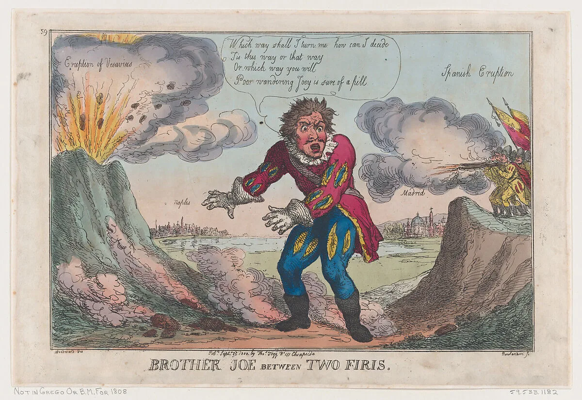 Brother Joe Between Two Firis — Thomas Rowlandson|Thomas Tegg|George Murgatroyd Woodward|Joseph Bonaparte