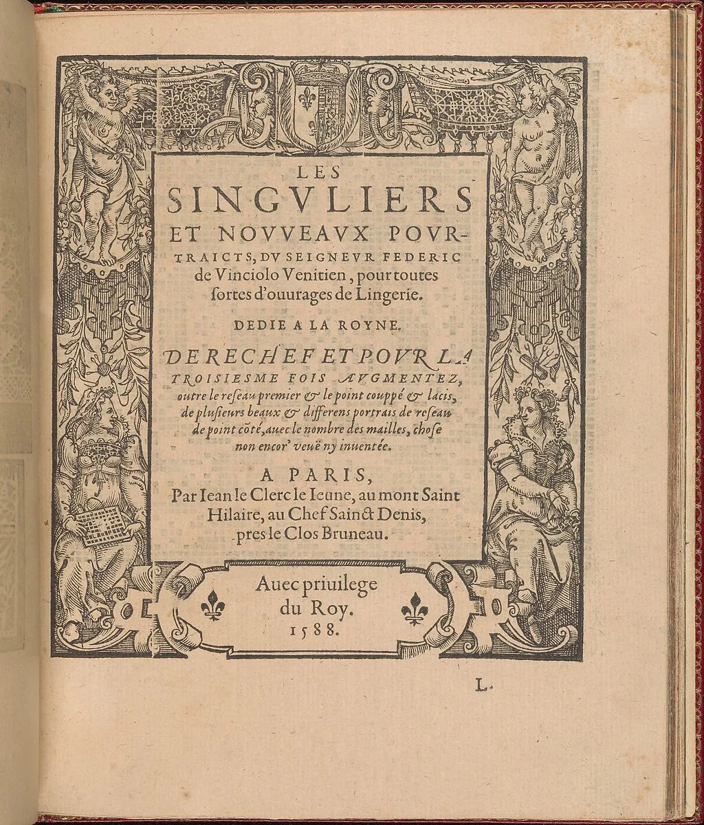 Les Singuliers et Nouveaux Portraicts... page 41 (recto) — Federico de Vinciolo|Jean Le Clerc|Henri III, King of France and Poland|Louise de Lorraine-Vaudemont|Chambolle-Duru