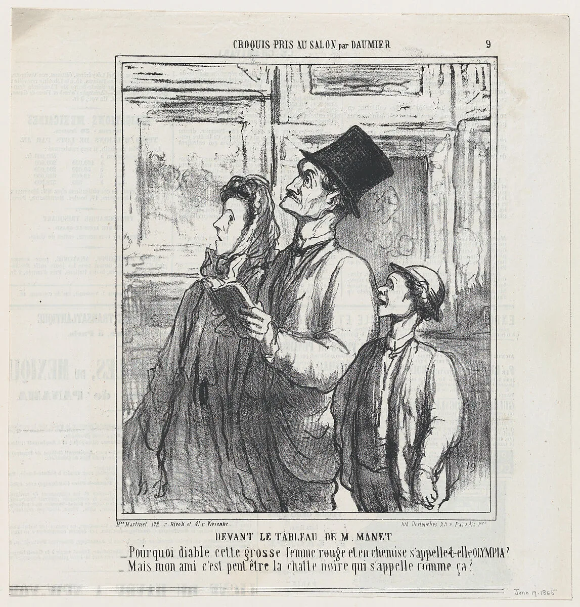 Looking at a Manet painting, from 'Sketches from the Salon,' published in Le Charivari, June 19, 1865 — Destouches|Aaron Martinet|Honoré Daumier