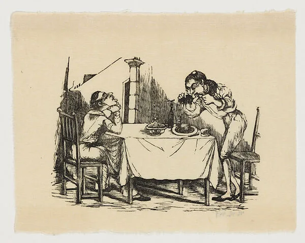 Two priests eating at a table during carnival, illustration for 'Don Bullebulle' — Alfredo Zalce|Gabriel Vicente Gahona (Picheta)