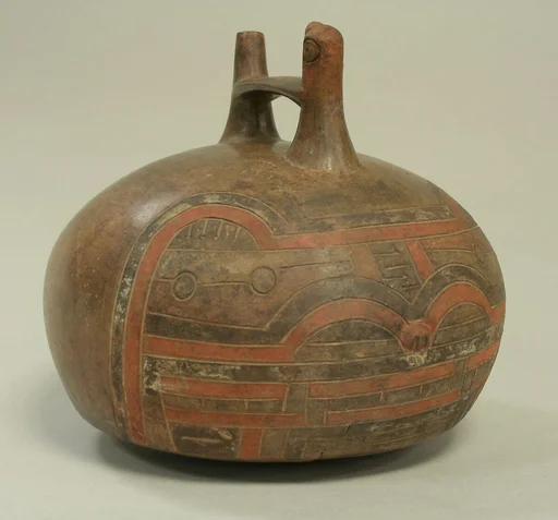 Double Spout and Bridge Bottle with Feline and Bird