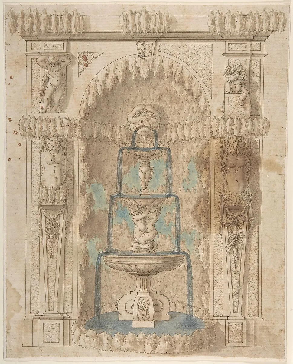 Design for a Grotto with a Fountain — Anonymous, Italian, 17th century