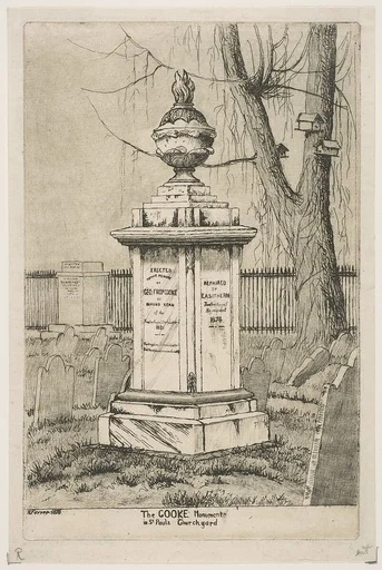 The Cooke Monument in St. Paul's Churchyard, from "Scenes of Old New York"