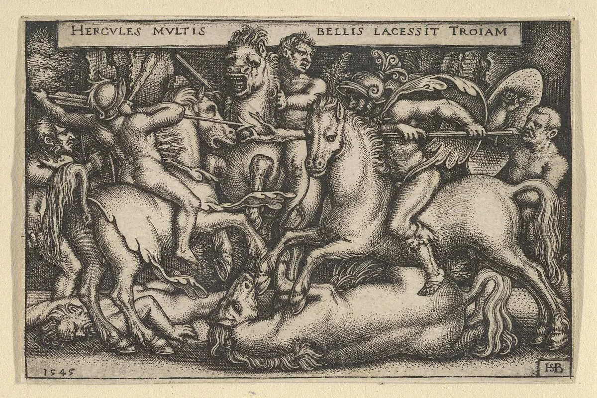 Hercules Fighting Against the Trojans, from "The Labors of Hercules" — Sebald Beham