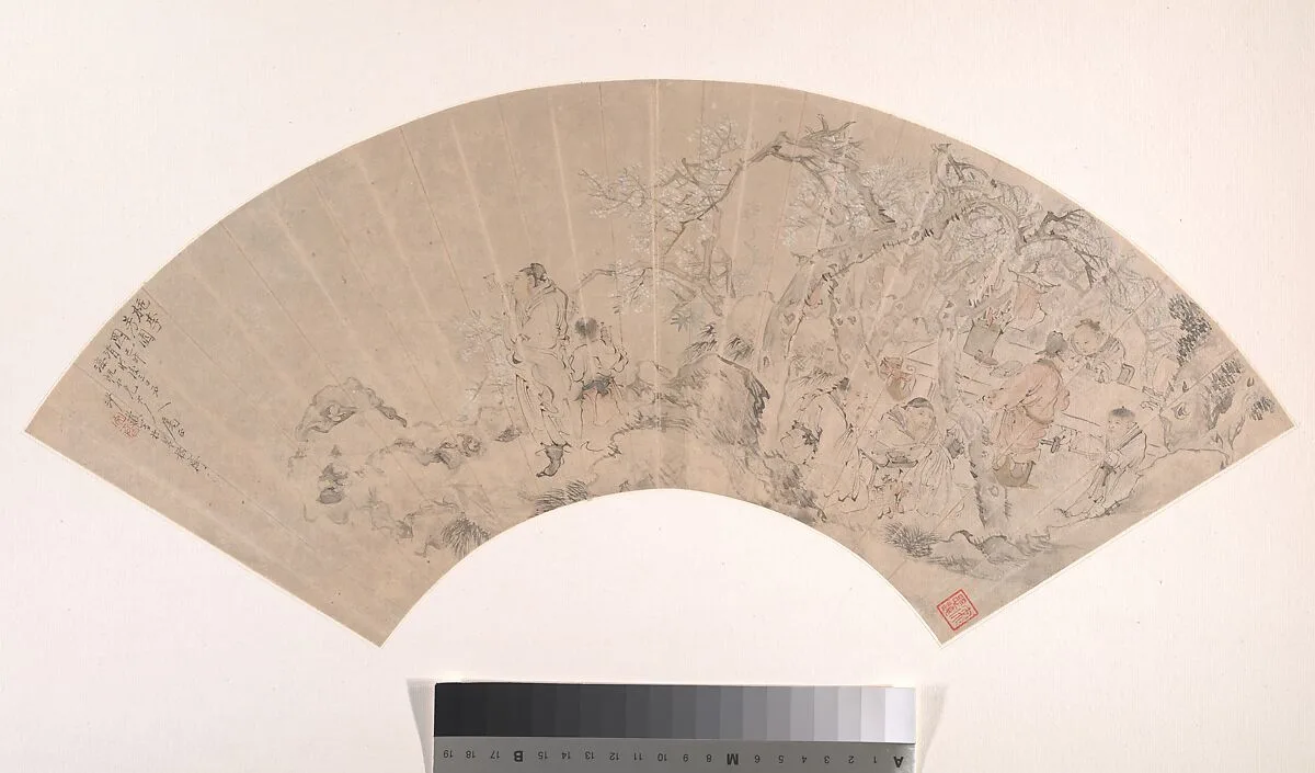 清 沙馥 桃李芳園圖 摺扇|The Peach and Plum Garden — Sha Fu