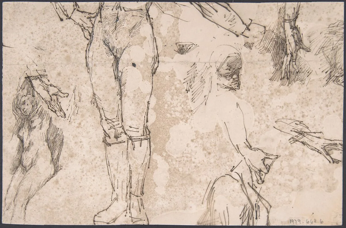 Studies of Female Nude, Hands, and Male Torso (recto); Landscape (verso) — Félicien Rops