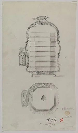 Design for a Set of Glass Coasters in a Silver Holder Adorned with a Fox