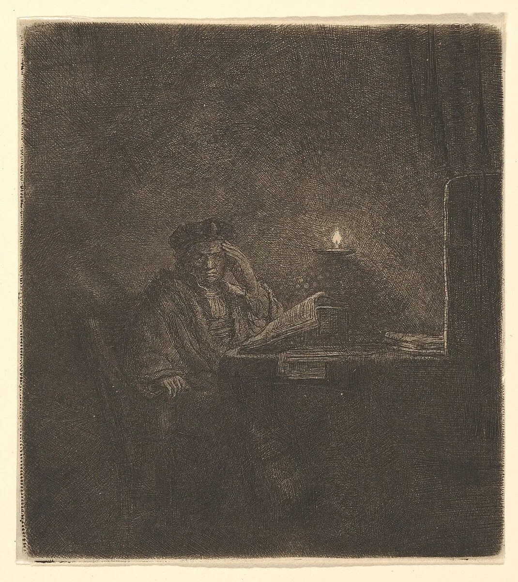 Student at a Table by Candlelight — Rembrandt (Rembrandt van Rijn)