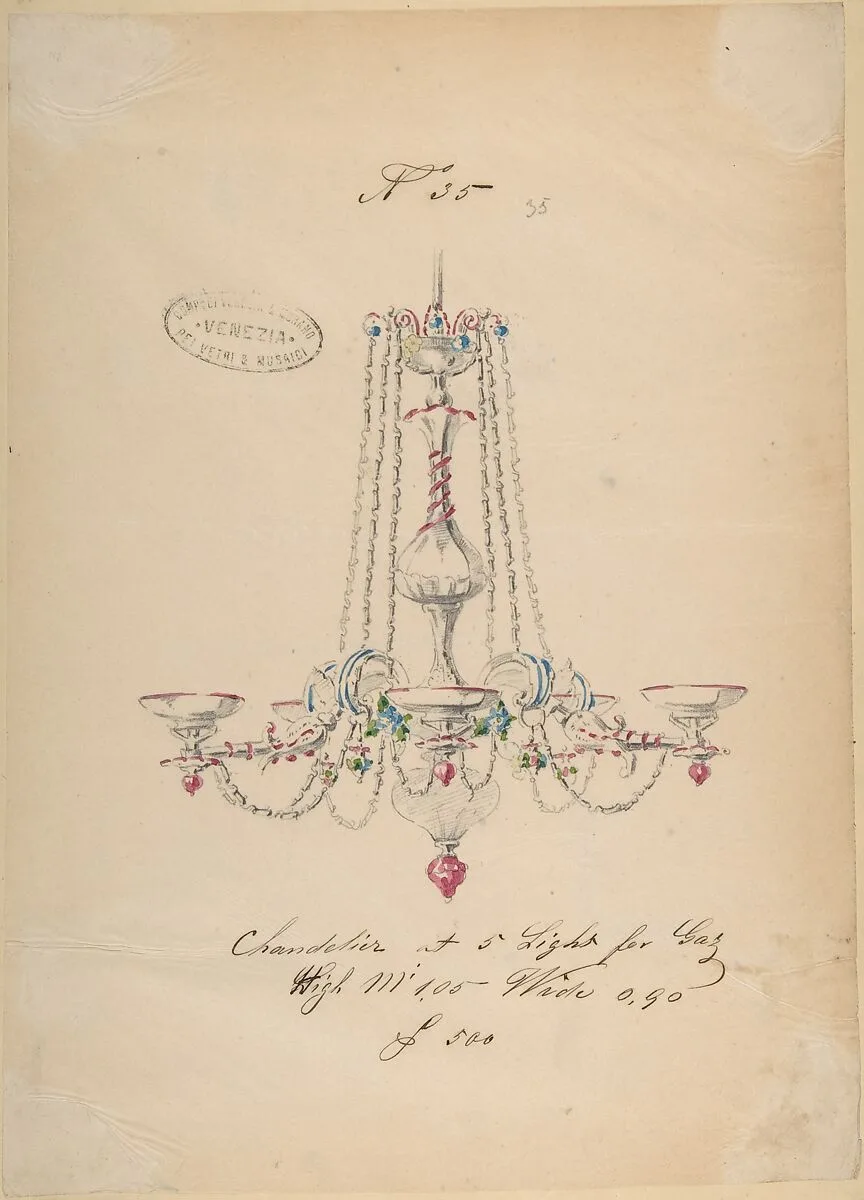 One of Twenty-Three Sheets of Drawings of Glassware (Mirrors, Chandeliers, Goblets, etc.) — Compagnia di Venezia e Murano