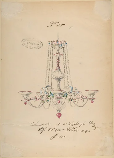 One of Twenty-Three Sheets of Drawings of Glassware (Mirrors, Chandeliers, Goblets, etc.)