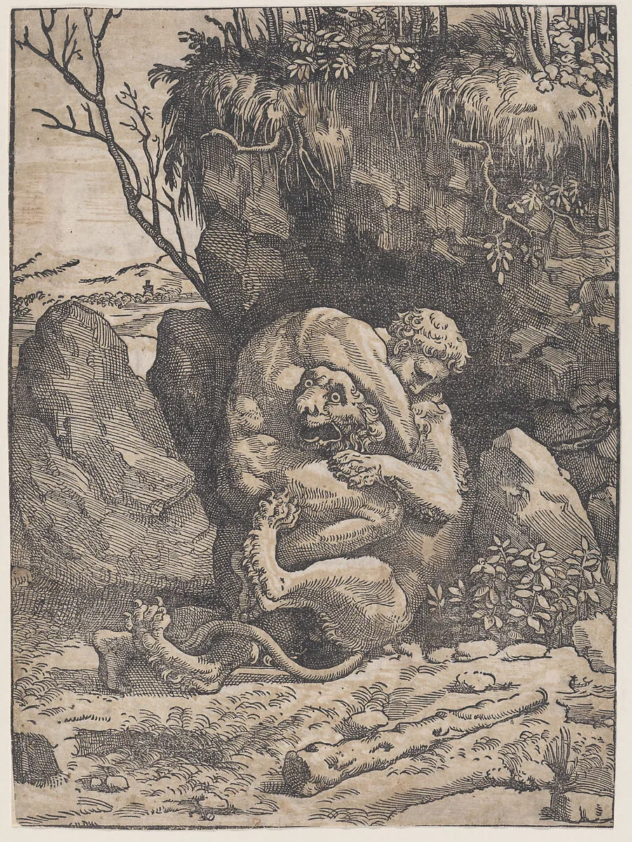 Hercules and the Nemean Lion — Ugo da Carpi|Raphael (Raffaello Sanzio or Santi)|Giulio Romano