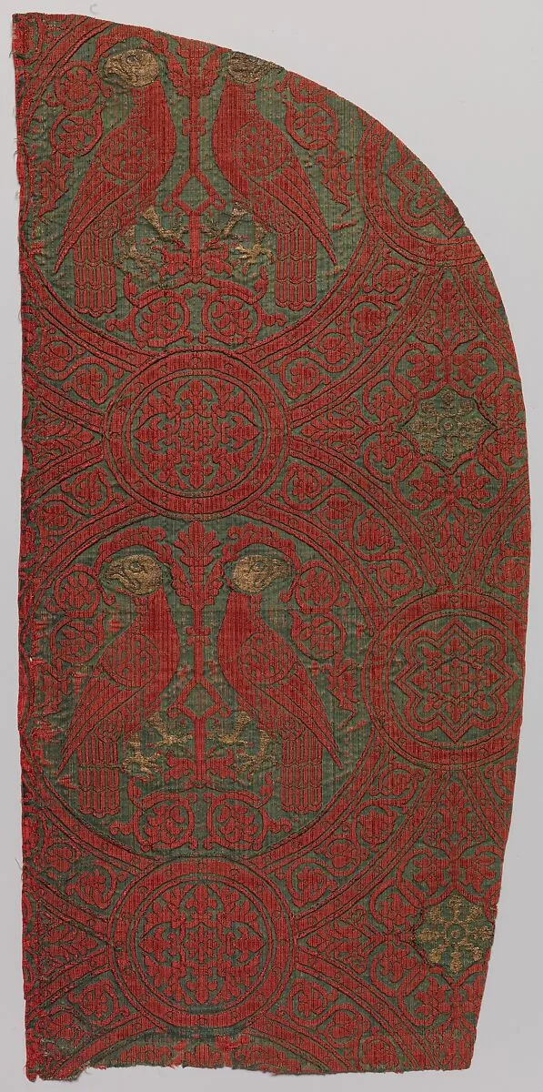 Woven Silk with Paired Parrots in Roundels — Unknown