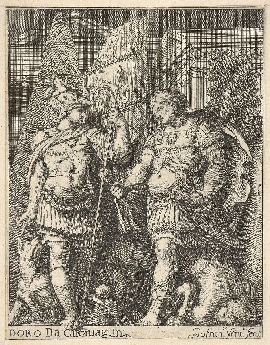 Two Roman Soldiers — Giovanni Francesco Venturini|Giovanni Battista Galestruzzi|Polidoro da Caravaggio