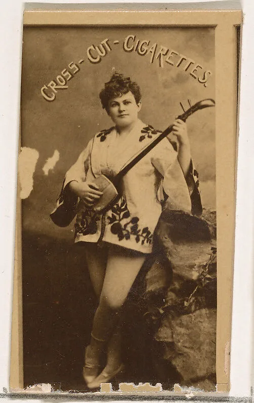 Actress playing stringed instrument, from the Actors and Actresses series (N145-1) issued by Duke Sons & Co. to promote Cross Cut Cigarettes — W. Duke, Sons & Co.