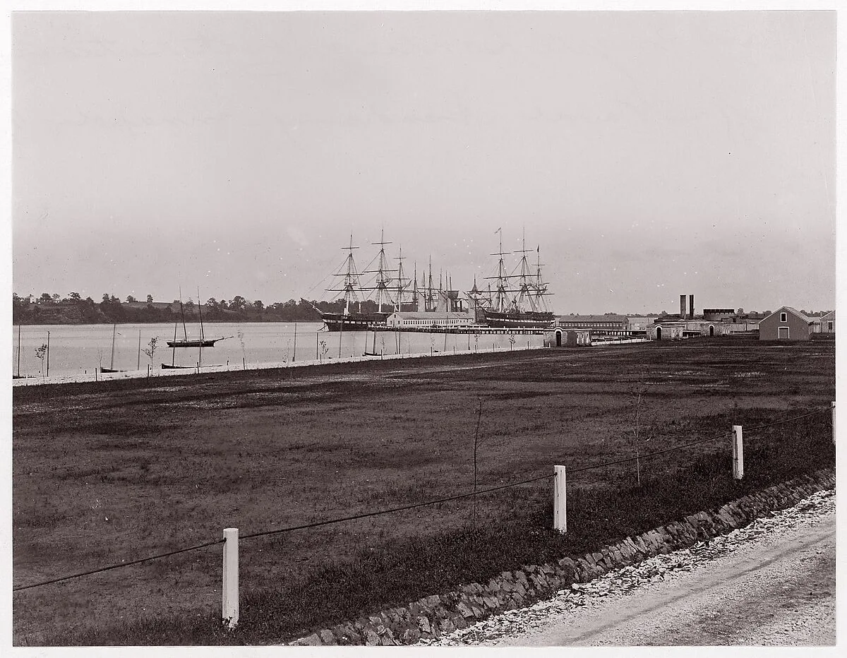 Frigates "Santee" and "Constitution" off Naval Academy, Annapolis — Mathew B. Brady|Unknown