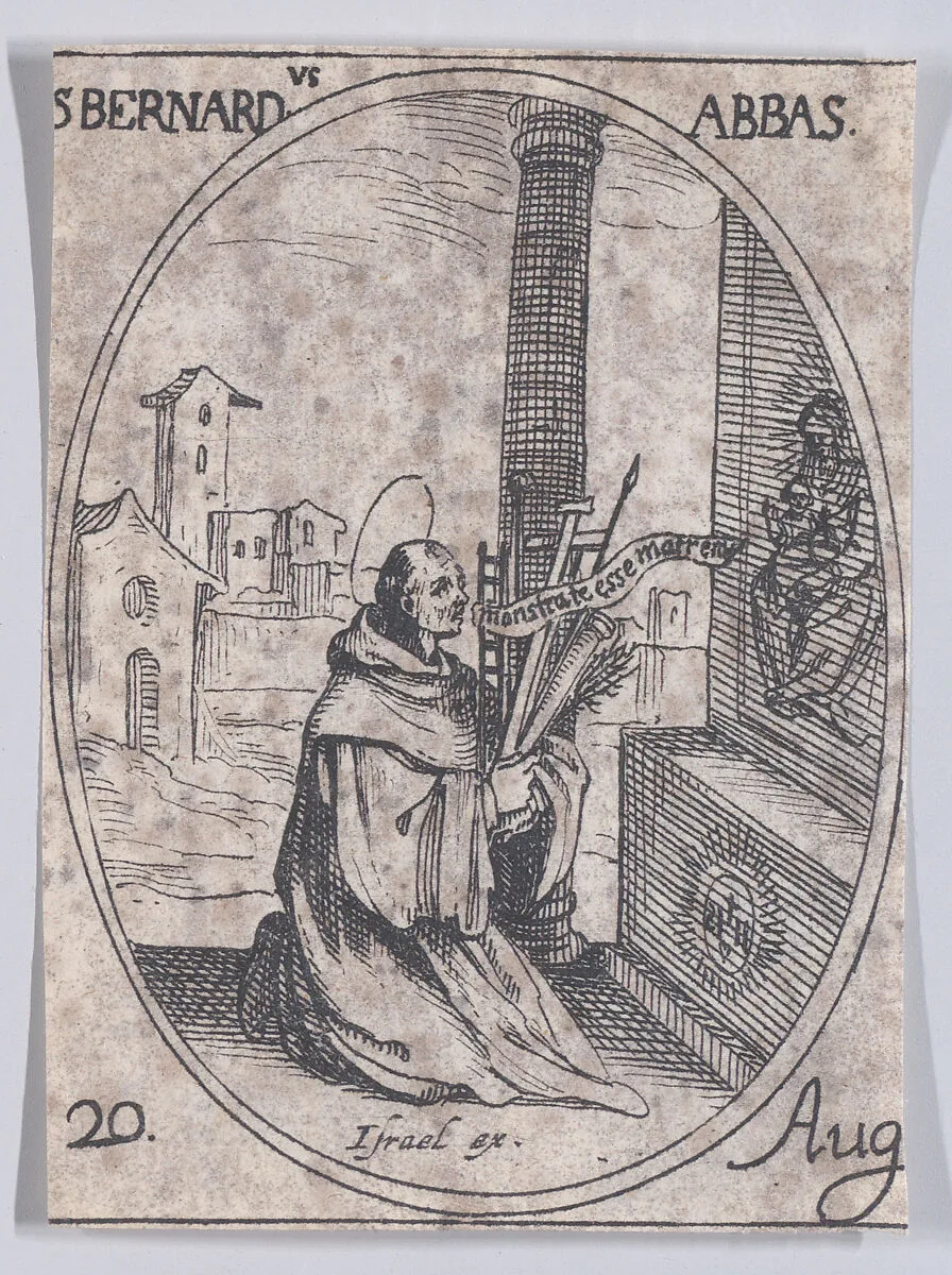 S. Bernard, abbé (St. Bernard of Clairvaux, Abbot), August 20th, from "Les Images De Tous Les Saincts et Saintes de L'Année" (Images of All of the Saints and Religious Events of the Year) — Jacques Callot|Israël Henriet