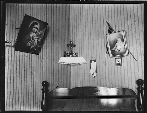[Bedroom Interior with Religious and Family Pictures on Wall, Biloxi, Mississippi]