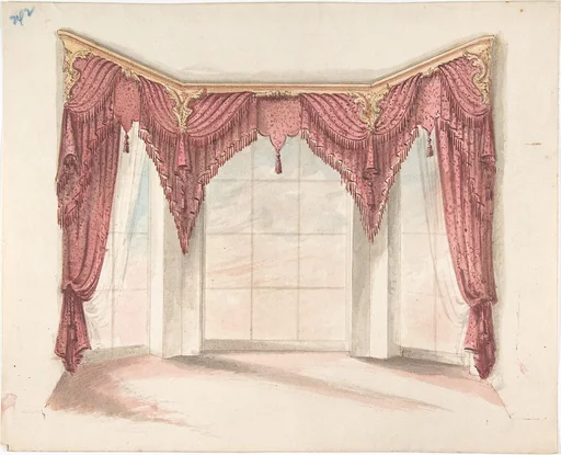 Design for Red Curtains with Red Fringes and a Gold Pediment