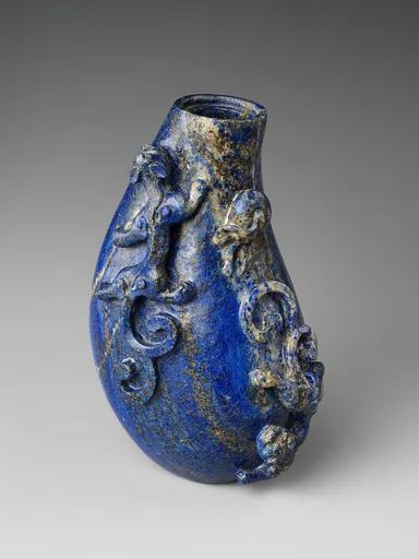 清　青金石雕蟠螭匏式壺|Gourd-shaped bottle with chi dragons