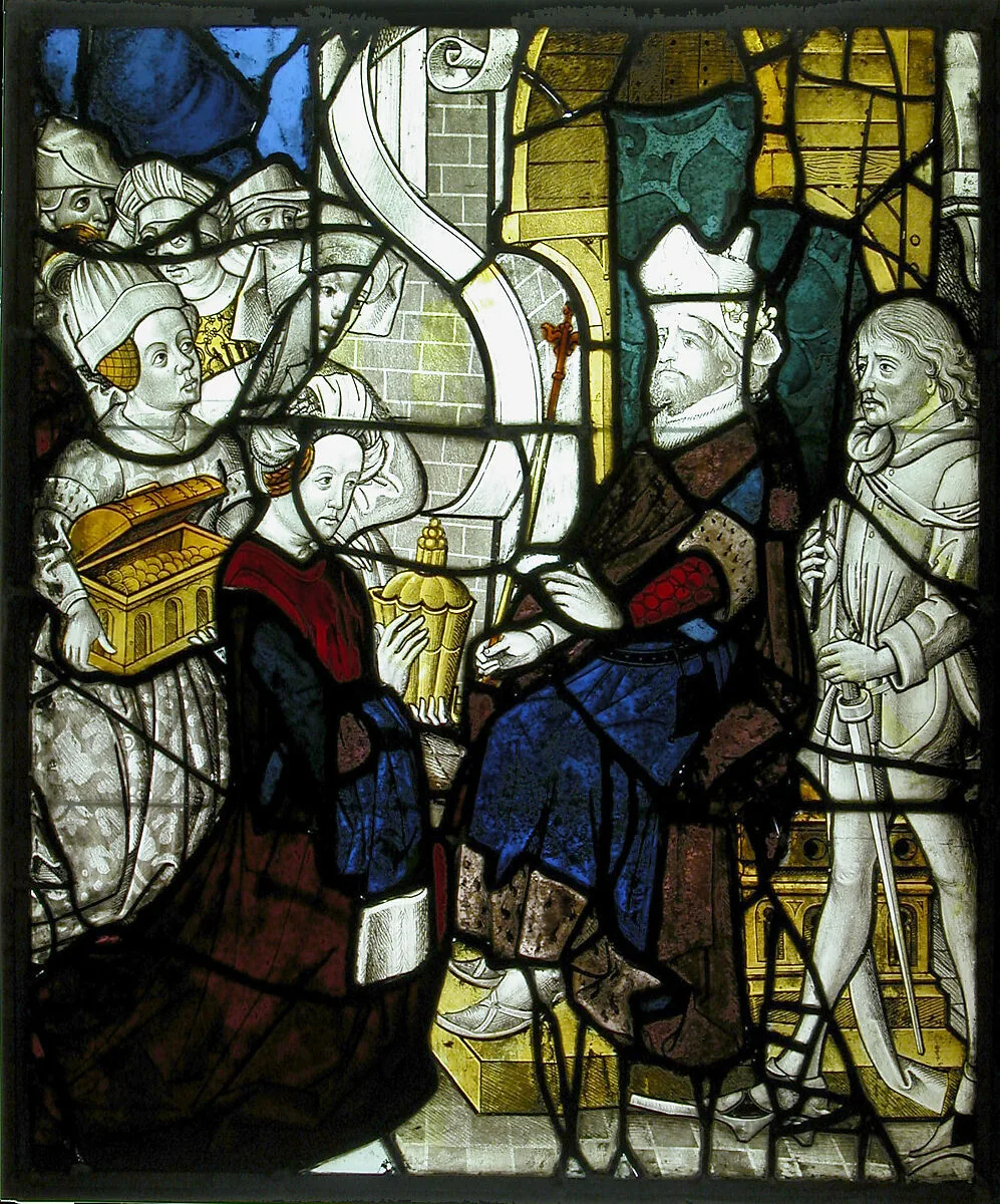 Glass Panel with Solomon Receiving The Queen of Sheba — Unknown