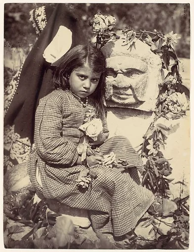[Young Girl in Checked Dress with Roses, Sicily, Italy]