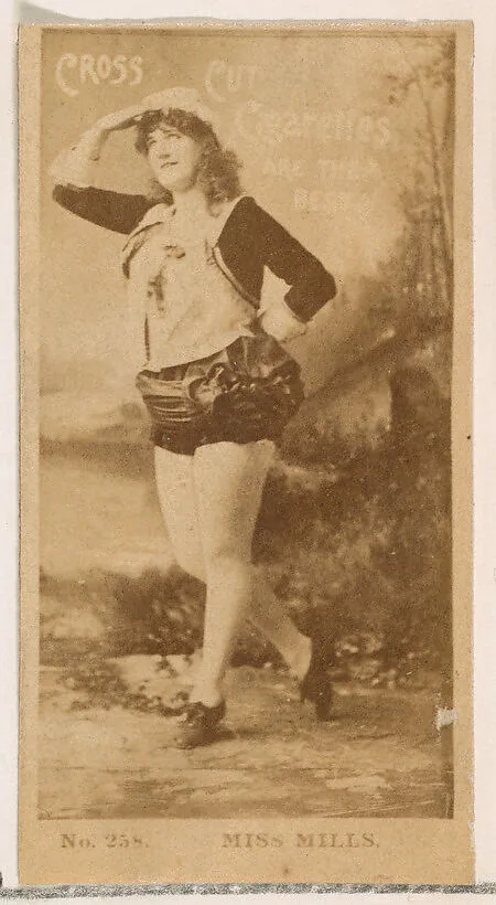 Card Number 258, Miss Mills, from the Actors and Actresses series (N145-2) issued by Duke Sons & Co. to promote Cross Cut Cigarettes — W. Duke, Sons & Co.
